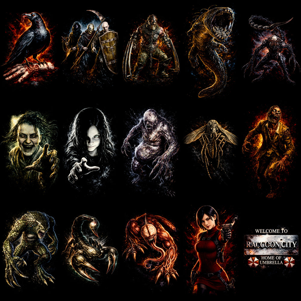 110 Resident Evil Gaming Streetwear Halftone Designs Bundle PNG