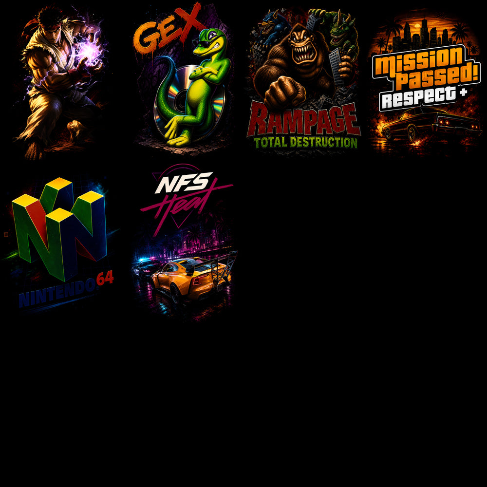 96 Mixed Legends Gaming V2 Streetwear Halftone Designs Bundle PNG