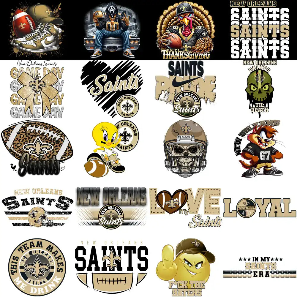 50 New Orleans Saints V3 Football Designs Bundle PNG