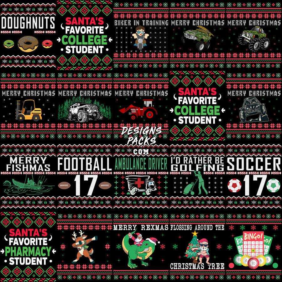 200 Mixed Ugly Sweater Christmas Designs Bundle PNG