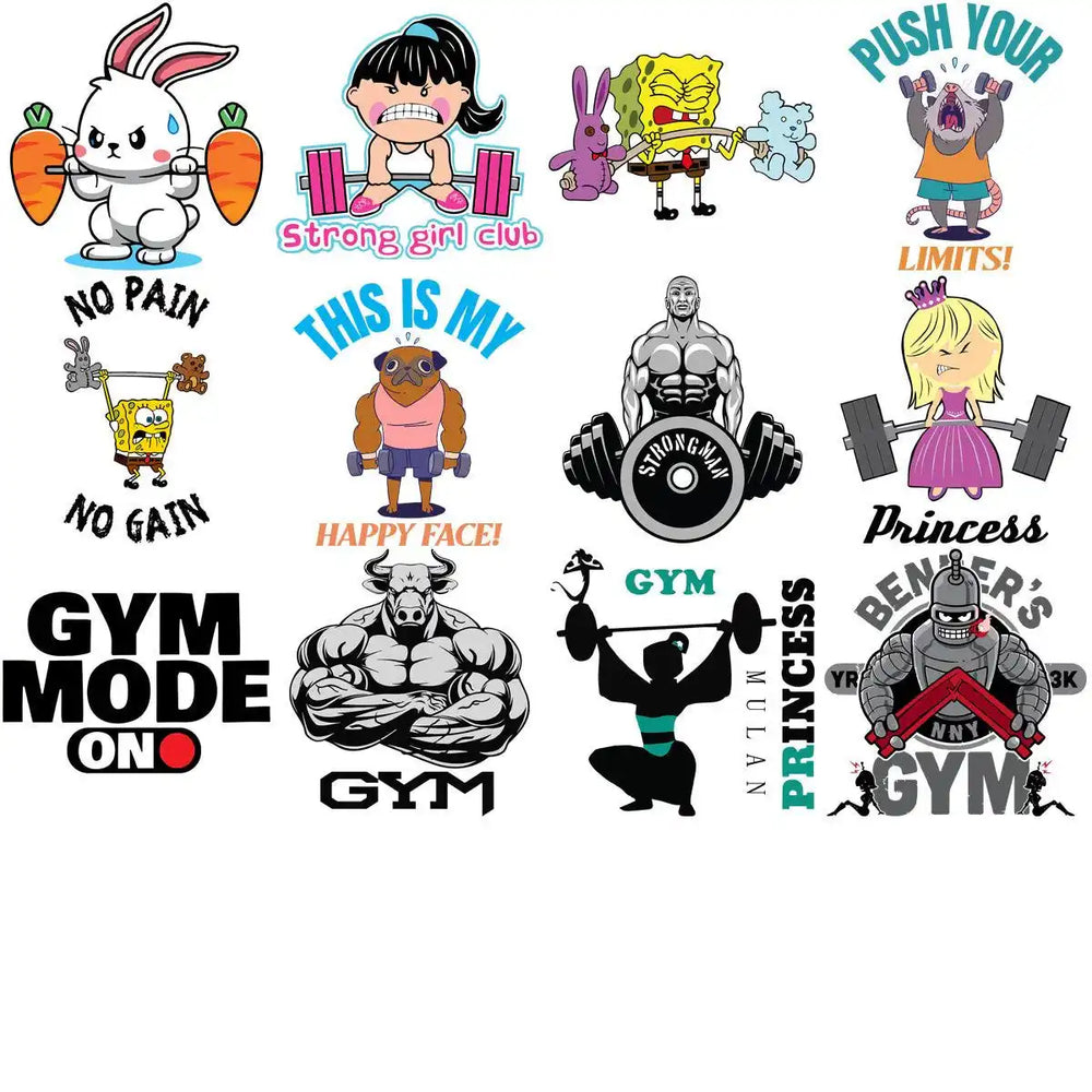 54 GYM Fitness Popculture Designs Bundle PNG