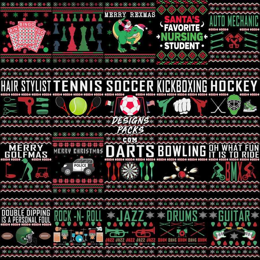 200 Mixed Ugly Sweater Christmas Designs Bundle PNG