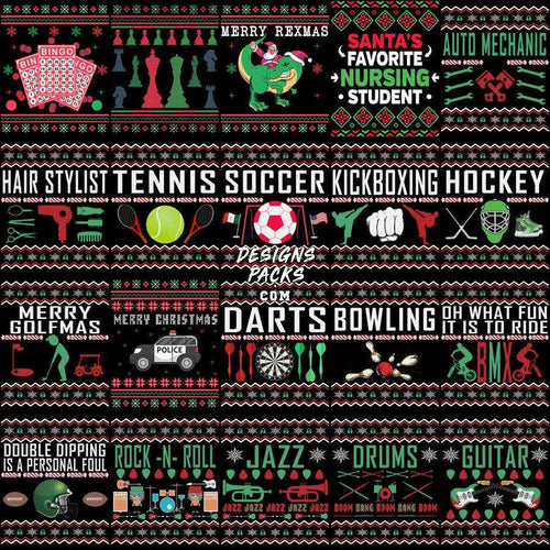 200 Mixed Ugly Sweater Christmas Designs Bundle PNG