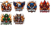 Load image into Gallery viewer, 130 College Football NCAA Teams Mascots on Fire Designs Bundle PNG
