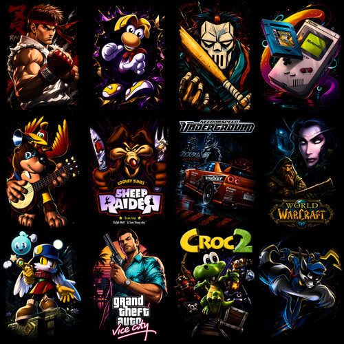 96 Mixed Legends Gaming V2 Streetwear Halftone Designs Bundle PNG