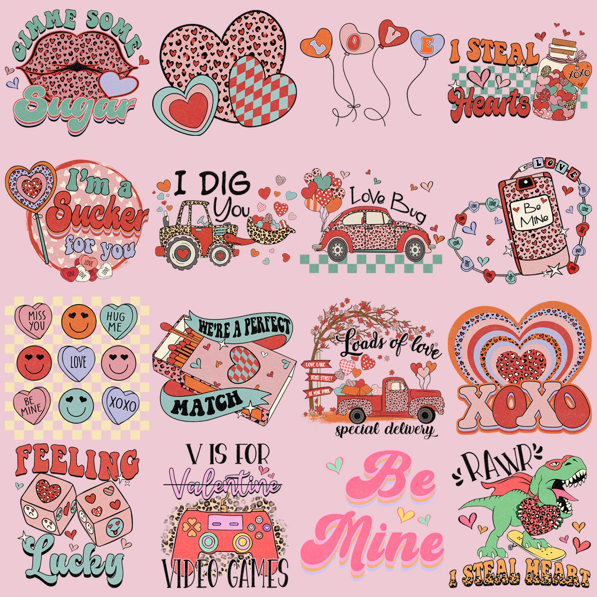 46 Big Retro Valentine Designs Bundle Png