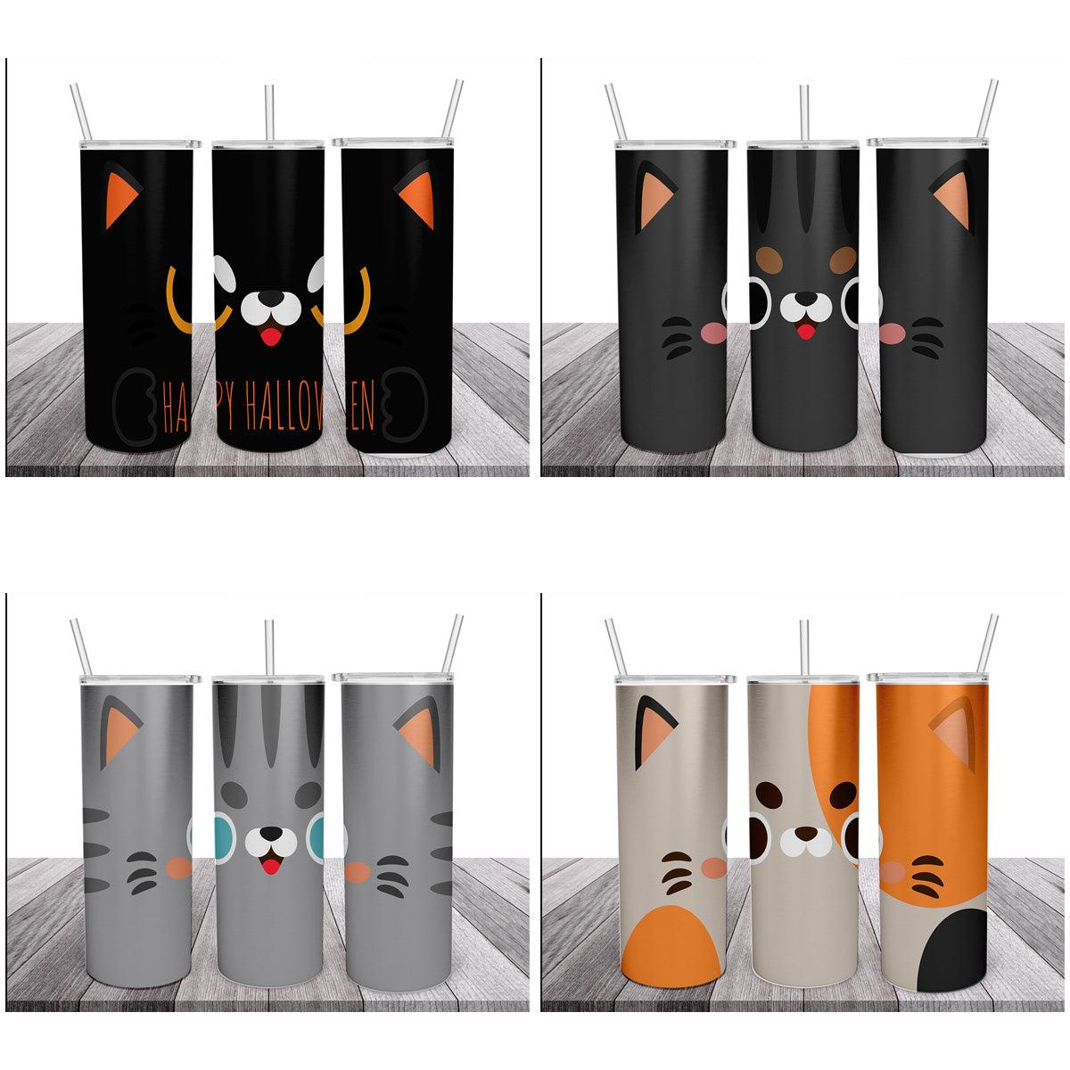 6 Cat Faces Tumbler Wrap Designs Bundle JPG