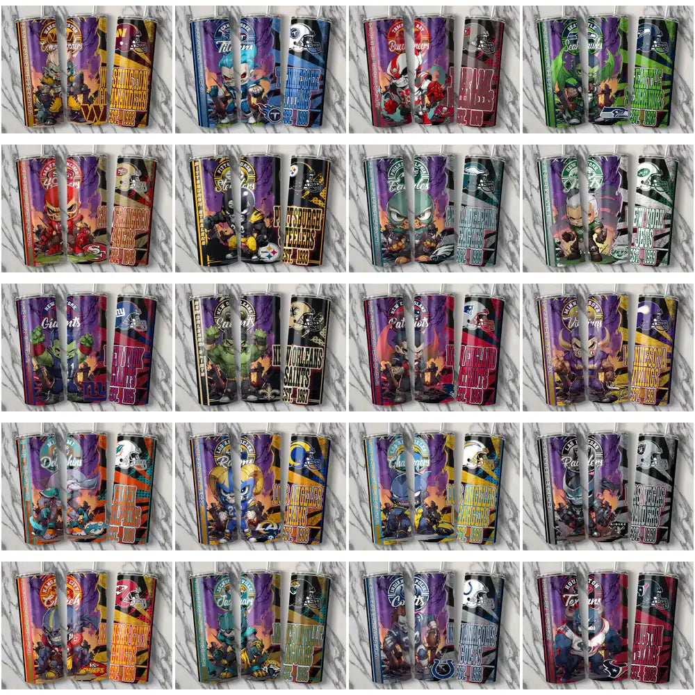 32 Football Teams Monster Mascot Tumbler Wrap Bundle JPG