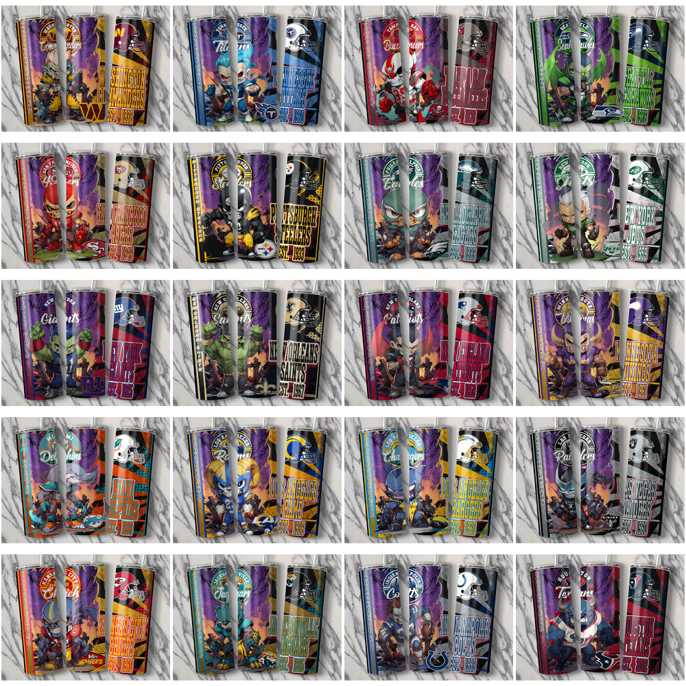 32 Football Teams Monster Mascot Tumbler Wrap Bundle JPG