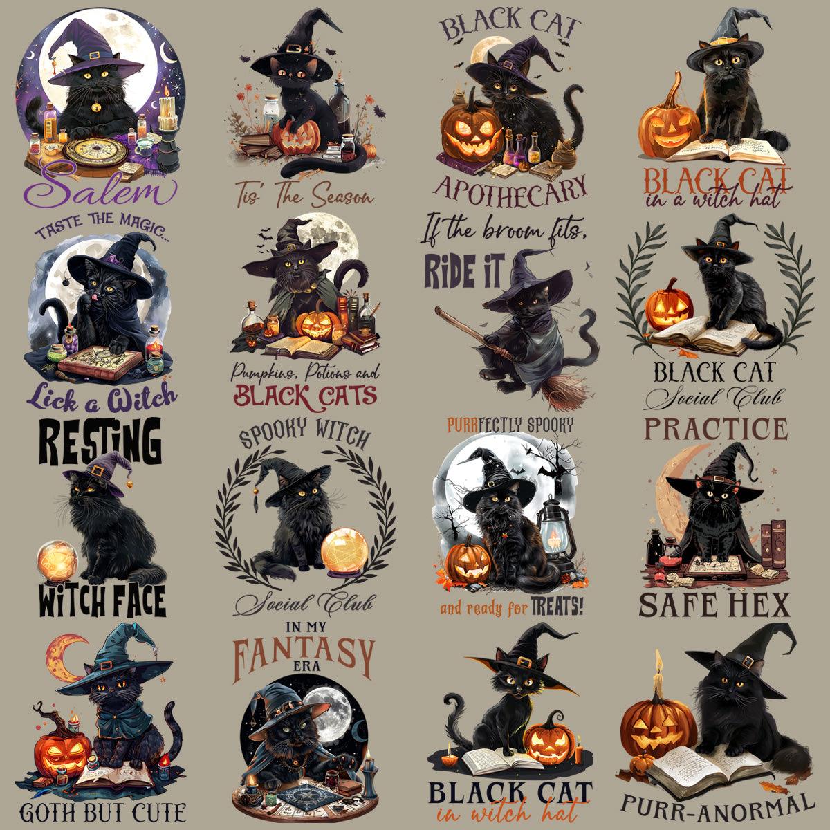 19 Halloween Black Cat Designs Bundle PNG