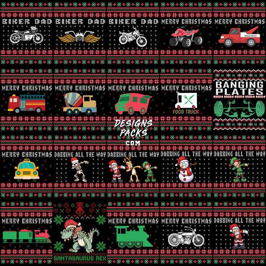 200 Mixed Ugly Sweater Christmas Designs Bundle PNG