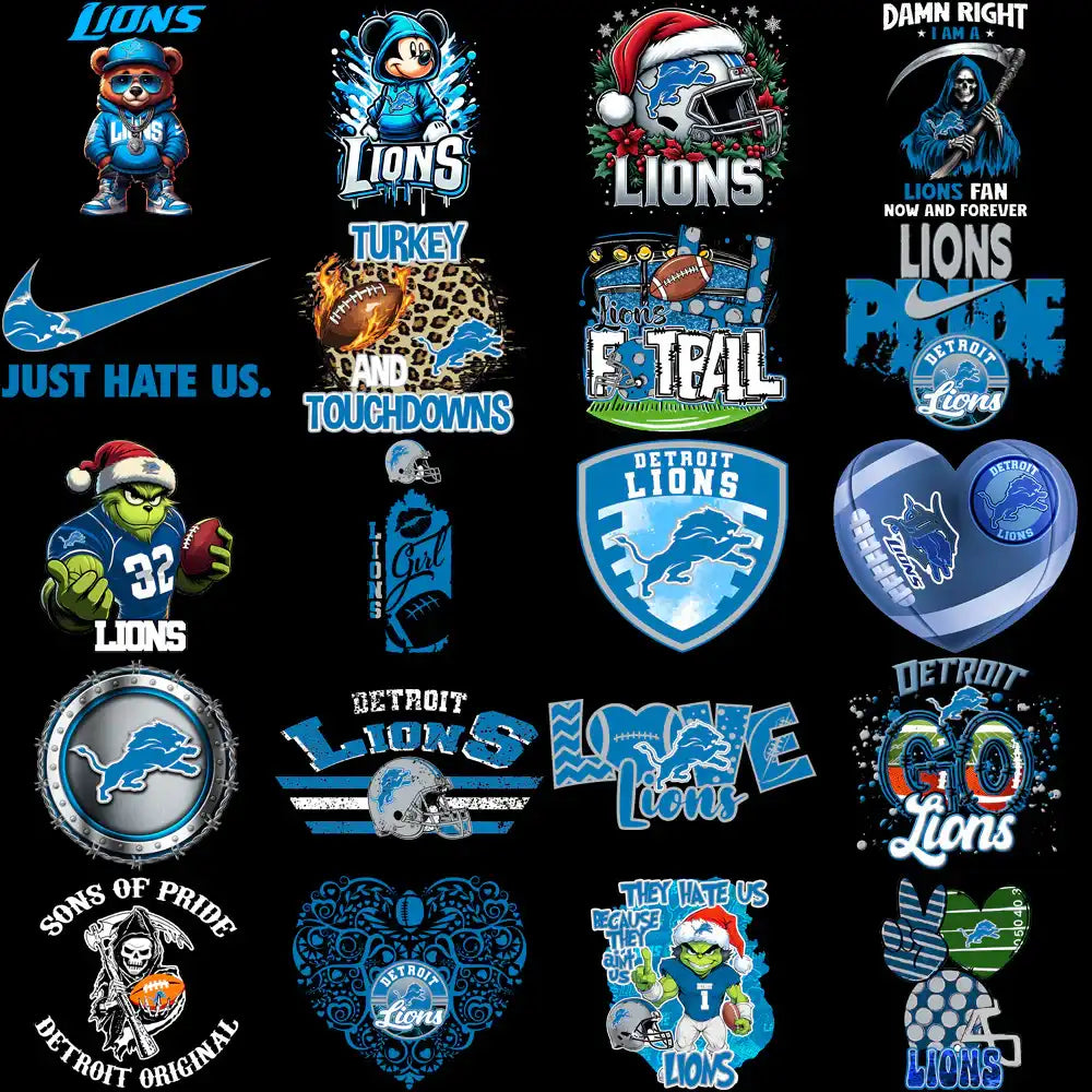 50 Detroit Lions V1 Football Designs Bundle PNG