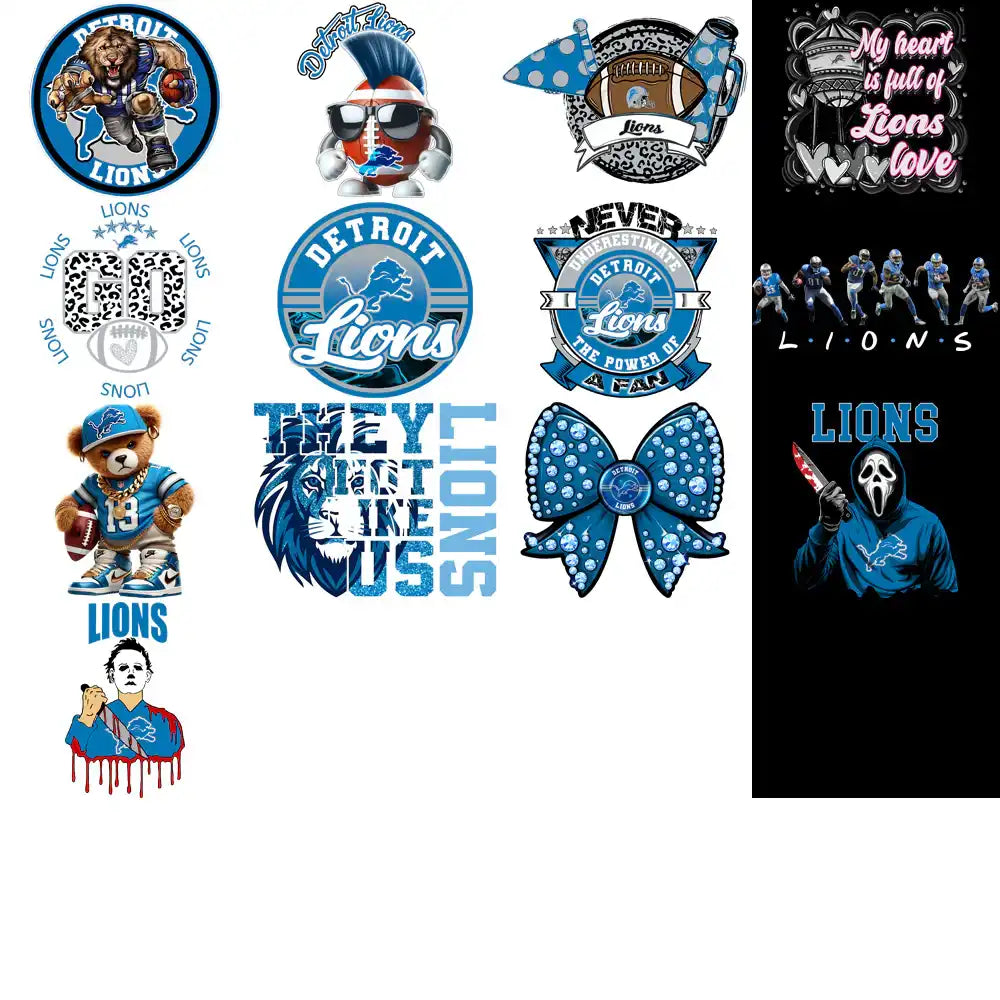 50 Detroit Lions V1 Football Designs Bundle PNG