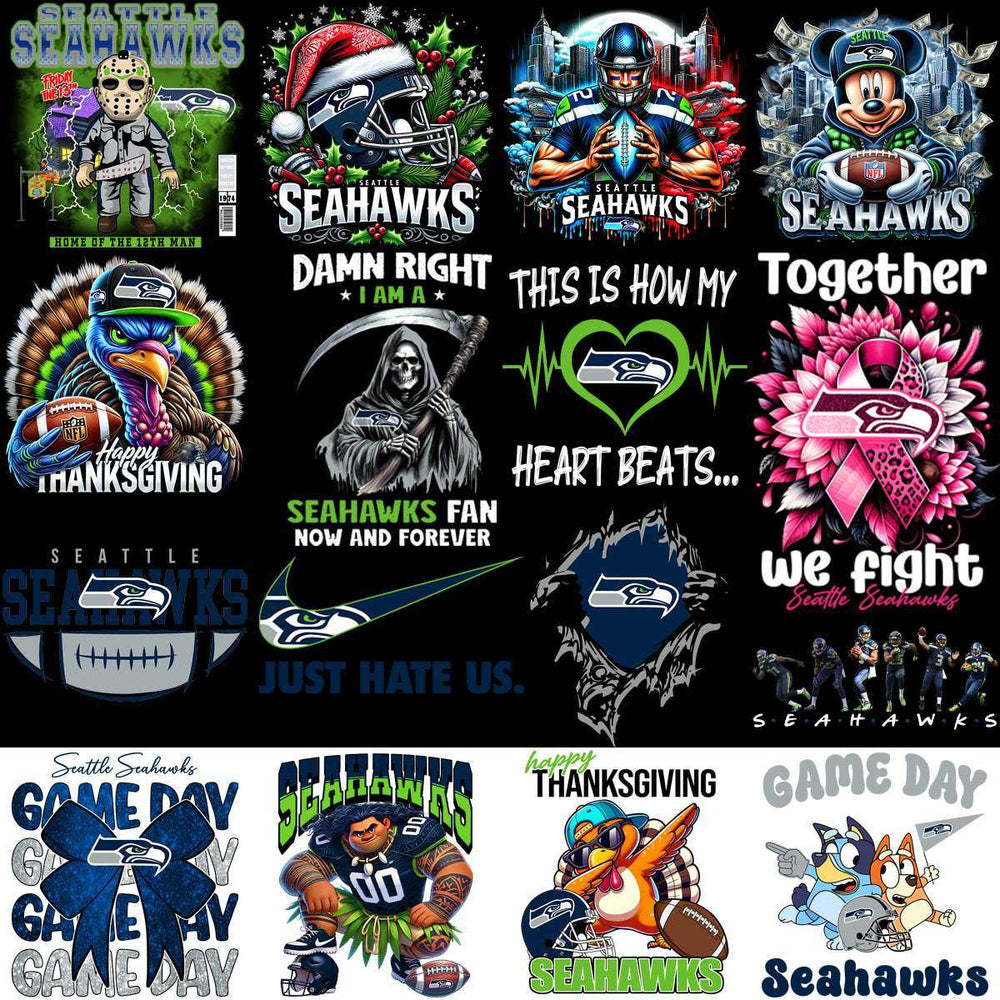 58 Mega Football Team Seattle Seahawks Mixed V2 Designs Bundle PNG