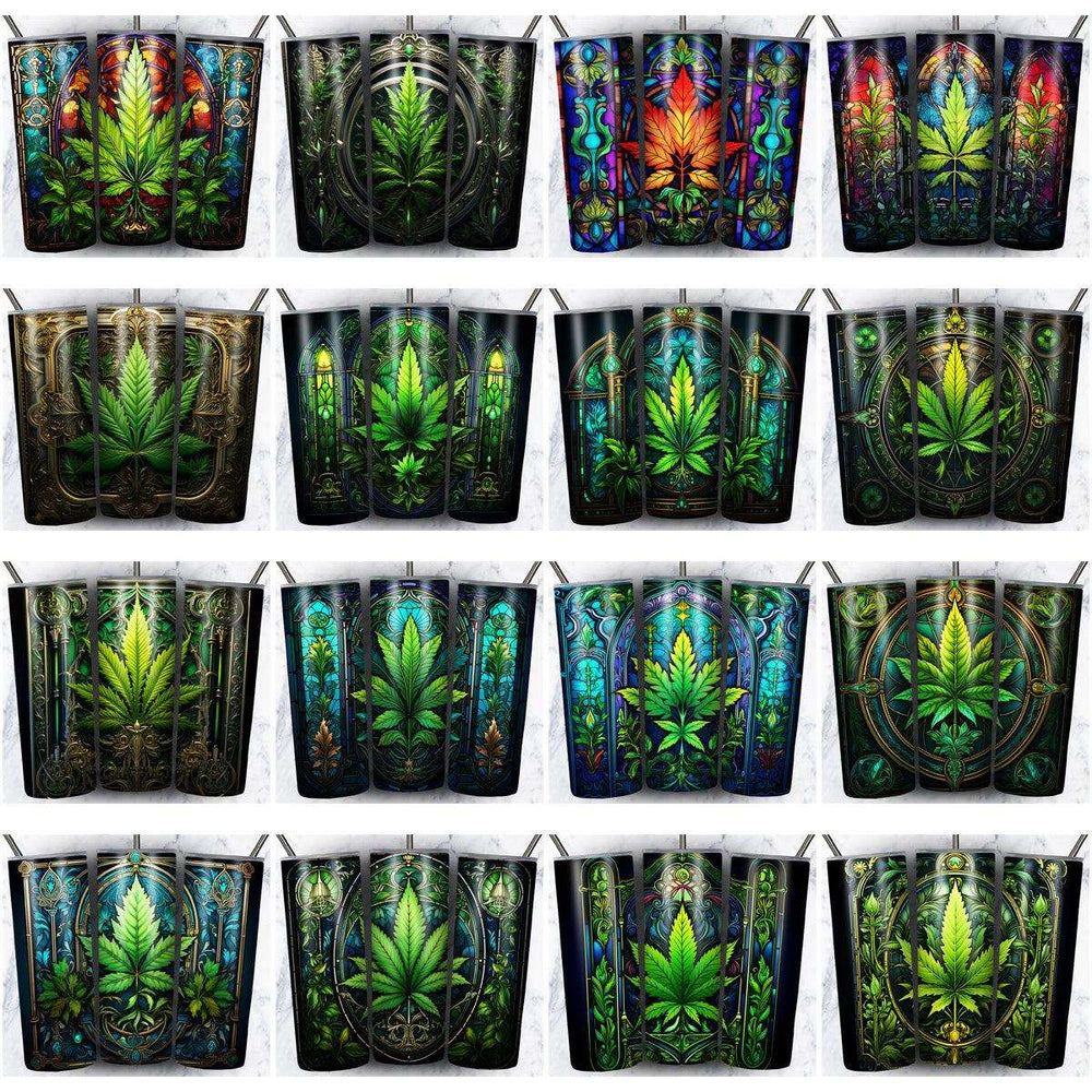 47 Cannabis Weed Stained Glass Tumbler Wrap Designs Bundle JPG