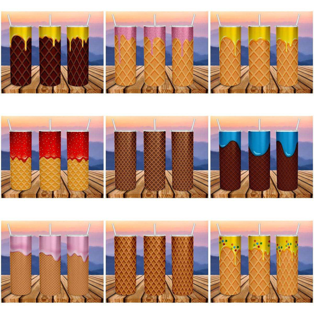 12 Cone Wafer Ice Cream Tumbler Wrap Designs Bundle JPG