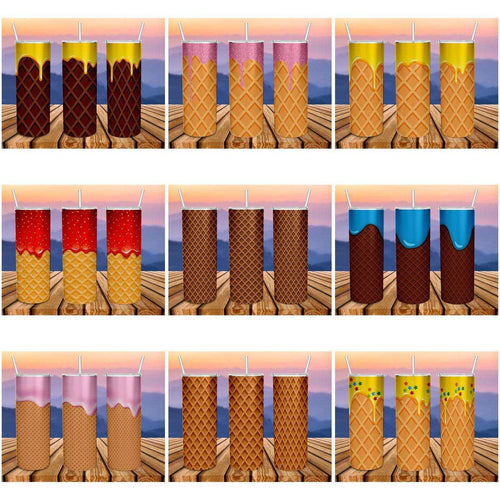 12 Cone Wafer Eiscreme Becher Wrap Designs Bundle JPG