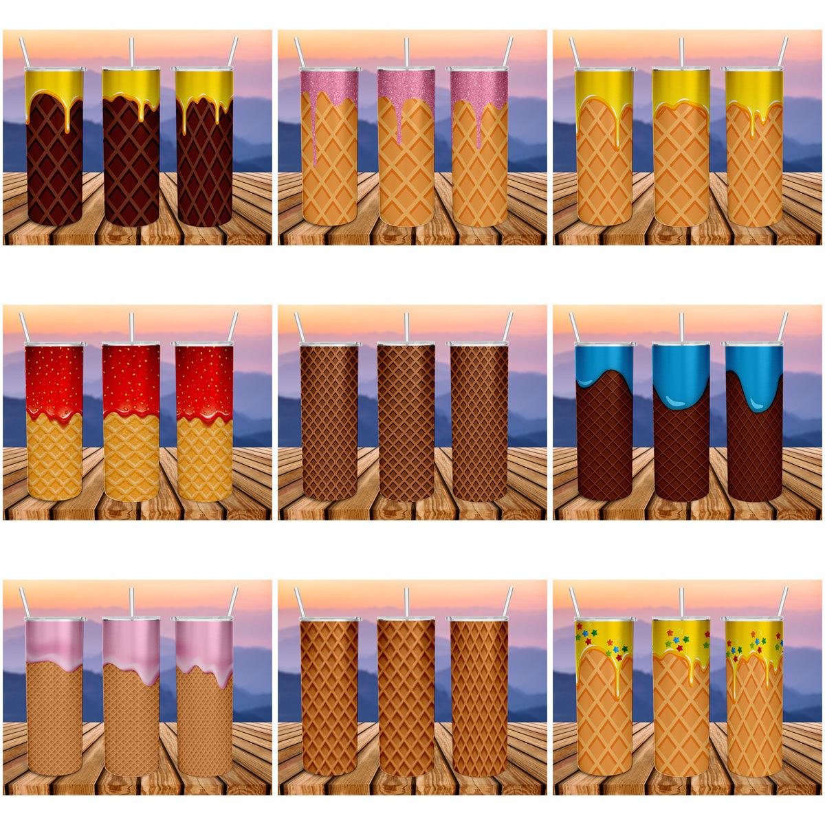 12 Cone Wafer Ice Cream Tumbler Wrap Designs Bundle JPG