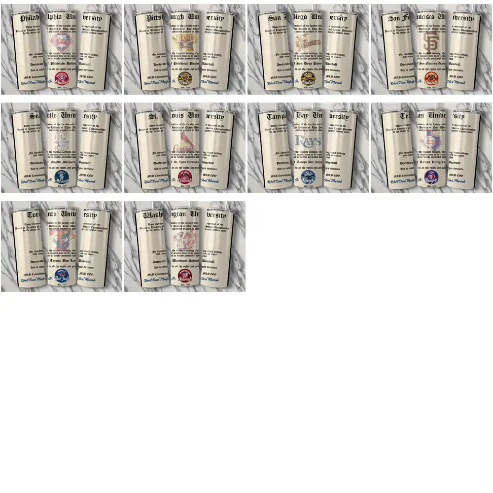 30 Baseball Teams Diploma Tumbler Wrap Bundle JPG
