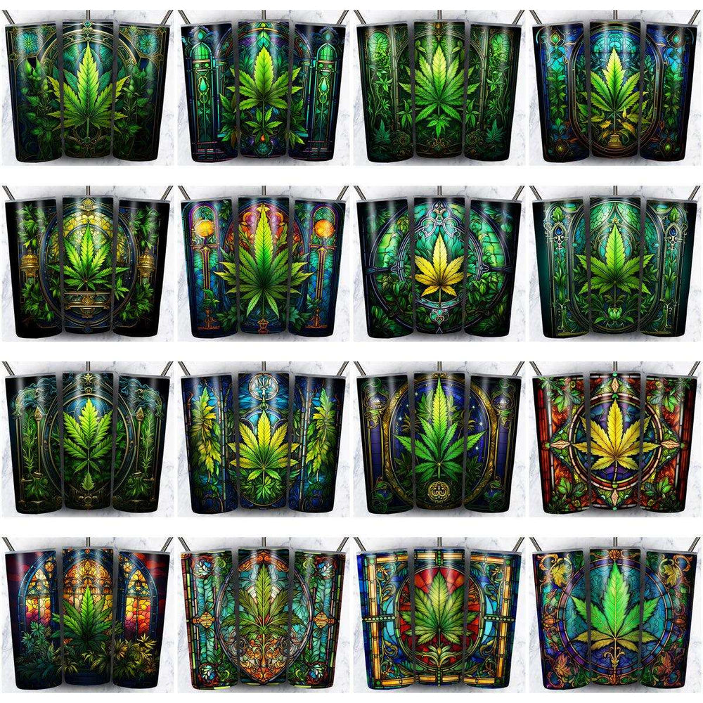 47 Cannabis Weed Stained Glass Tumbler Wrap Designs Bundle JPG
