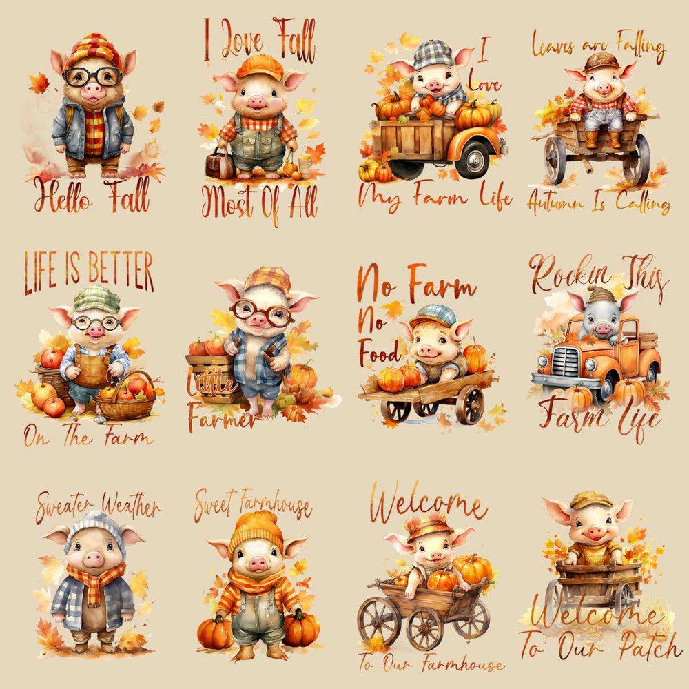 23 Cute Fall Pig Designs Bundle PNG
