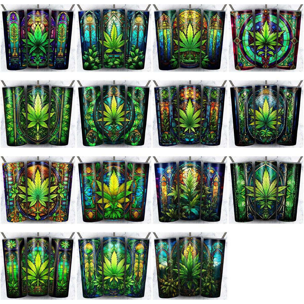 47 Cannabis Weed Stained Glass Tumbler Wrap Designs Bundle JPG