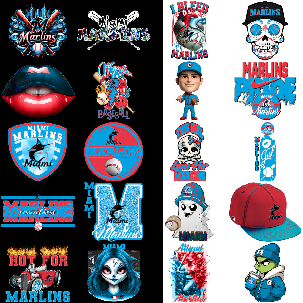 66 Miami Marlins Baseball Designs Bundle PNG