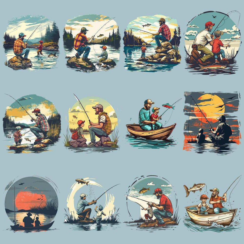 11 Dad And Son Fishing In Summer Designs Bundle PNG