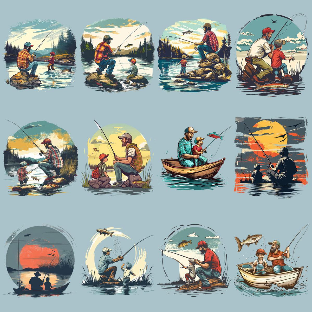 11 Dad And Son Fishing In Summer Designs Bundle PNG