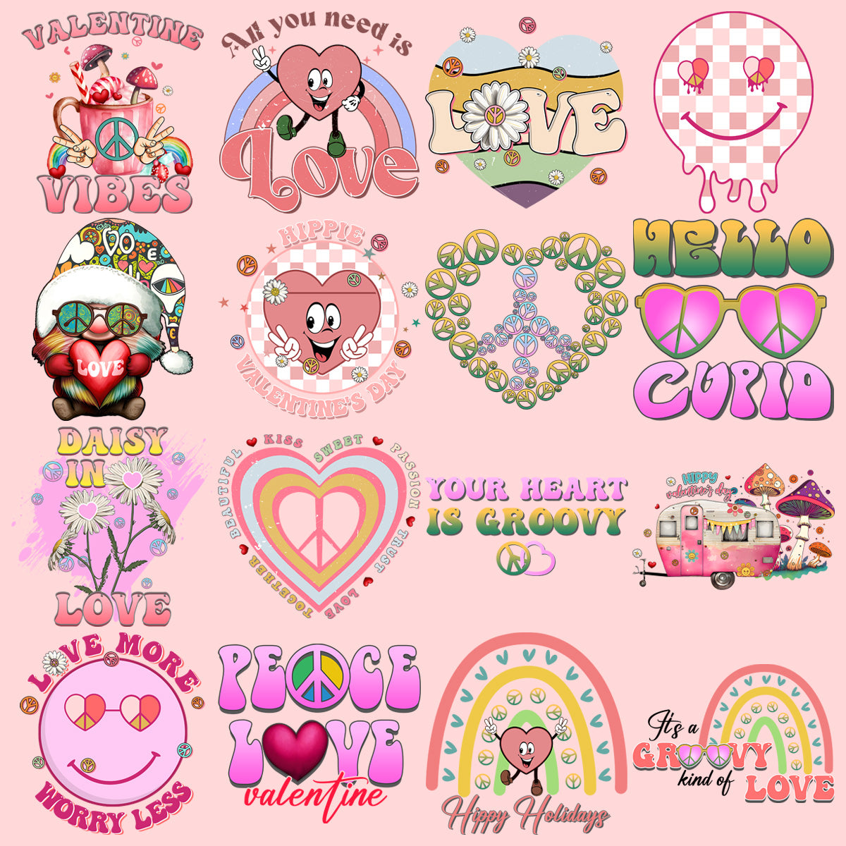 19 Hippie Valentine Designs Bundle Png