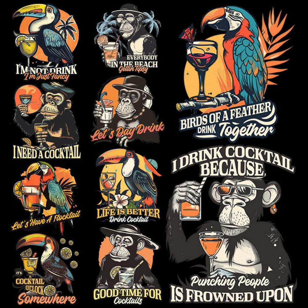 9 Tropical Drink Animals Designs Bundle PNG