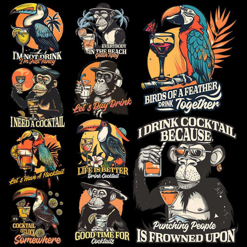 9 Tropical Drink Animals Designs Bundle PNG