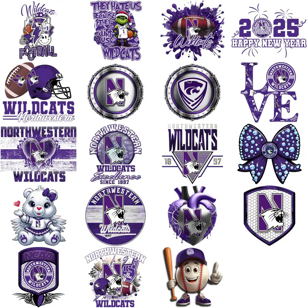 37 Northwestern Wildcats Designs Bundle PNG
