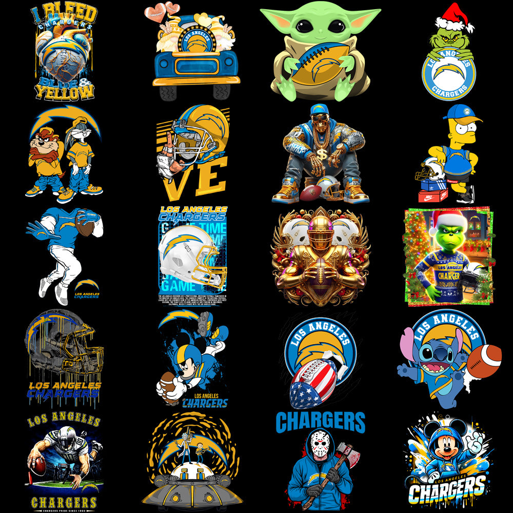 45 Los Angeles Chargers V2 Football Designs Bundle PNG