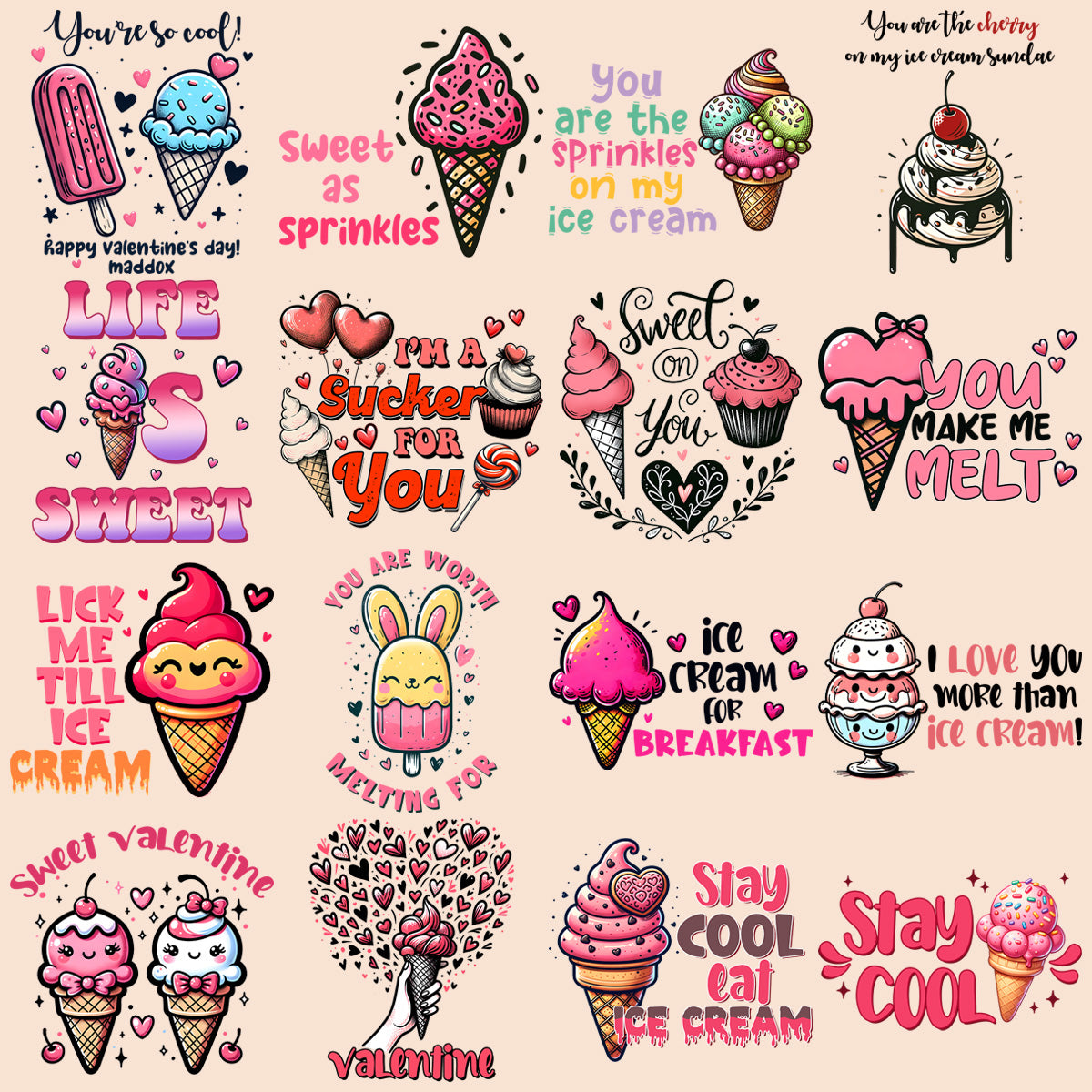 19 Ice Cream Valentine Designs Bundle Png