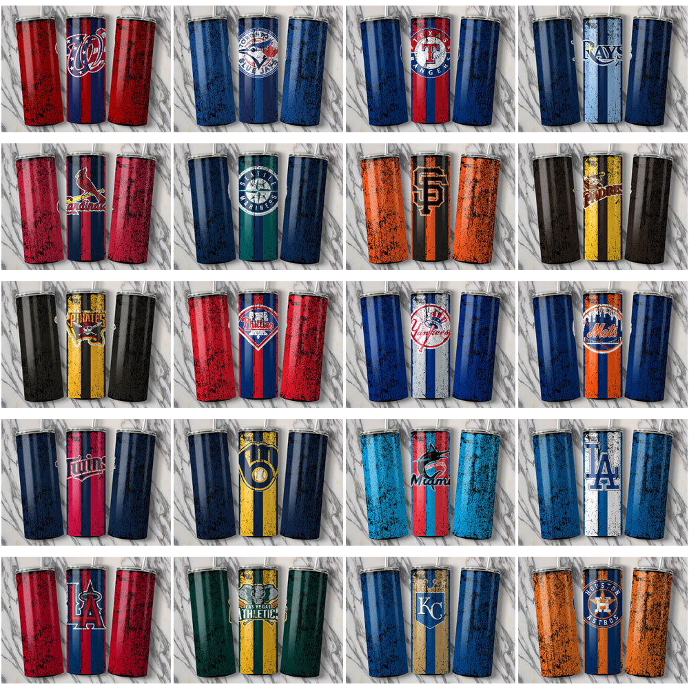30 Baseball Teams Grunge Style Tumbler Wrap Bundle JPG
