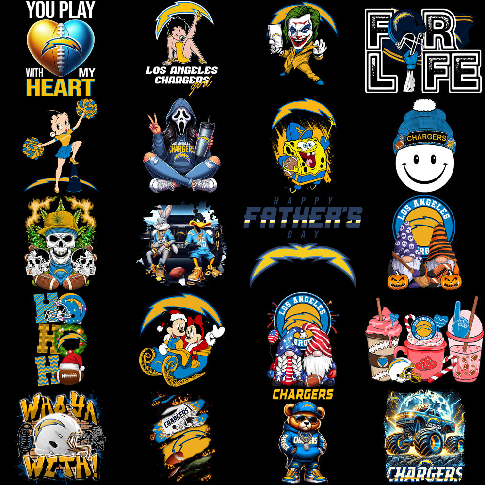 45 Los Angeles Chargers V3 Football Designs Bundle PNG