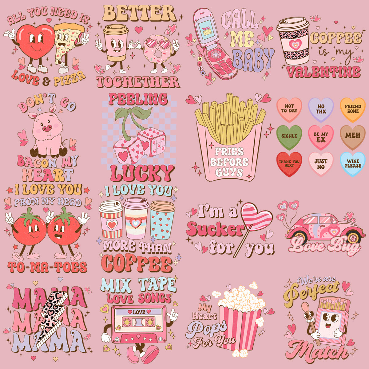 19 Retro Valentines Designs Bundle Png