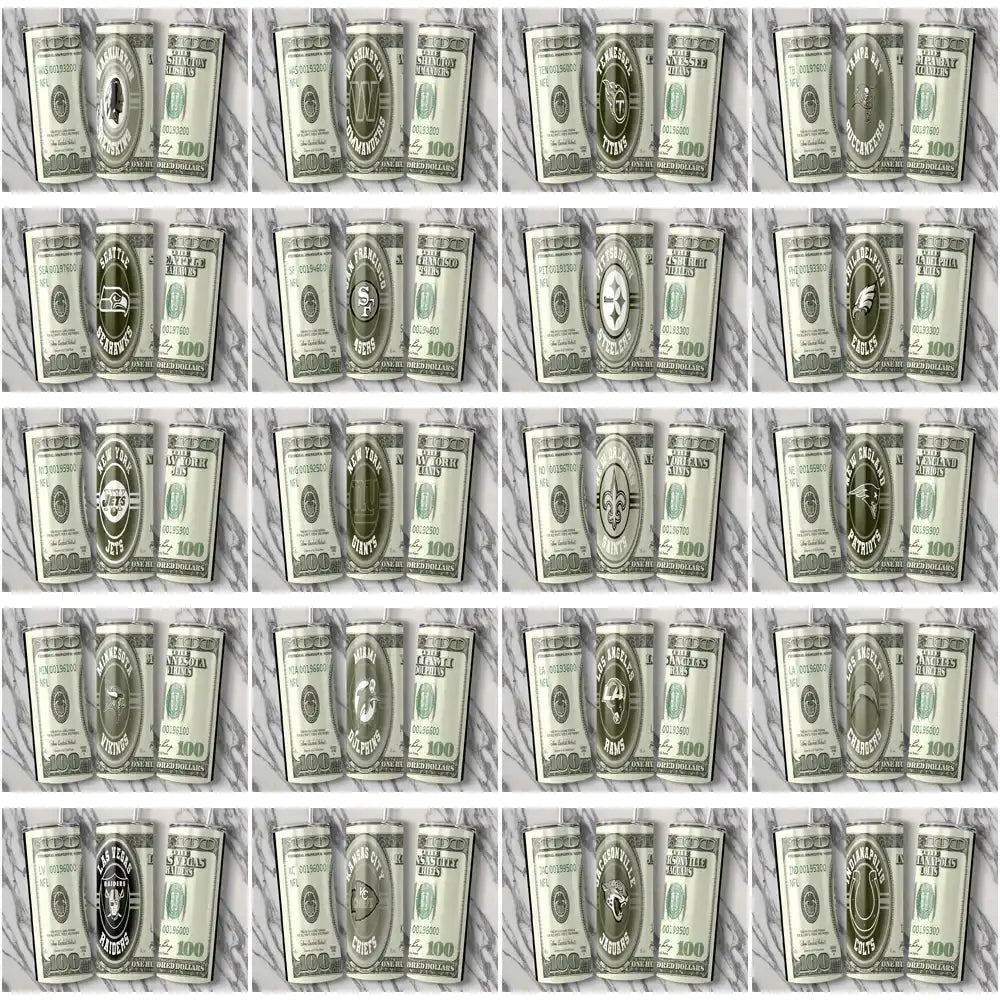 34 Football Teams 100 Dollar Bill Tumbler Wrap Bundle JPG
