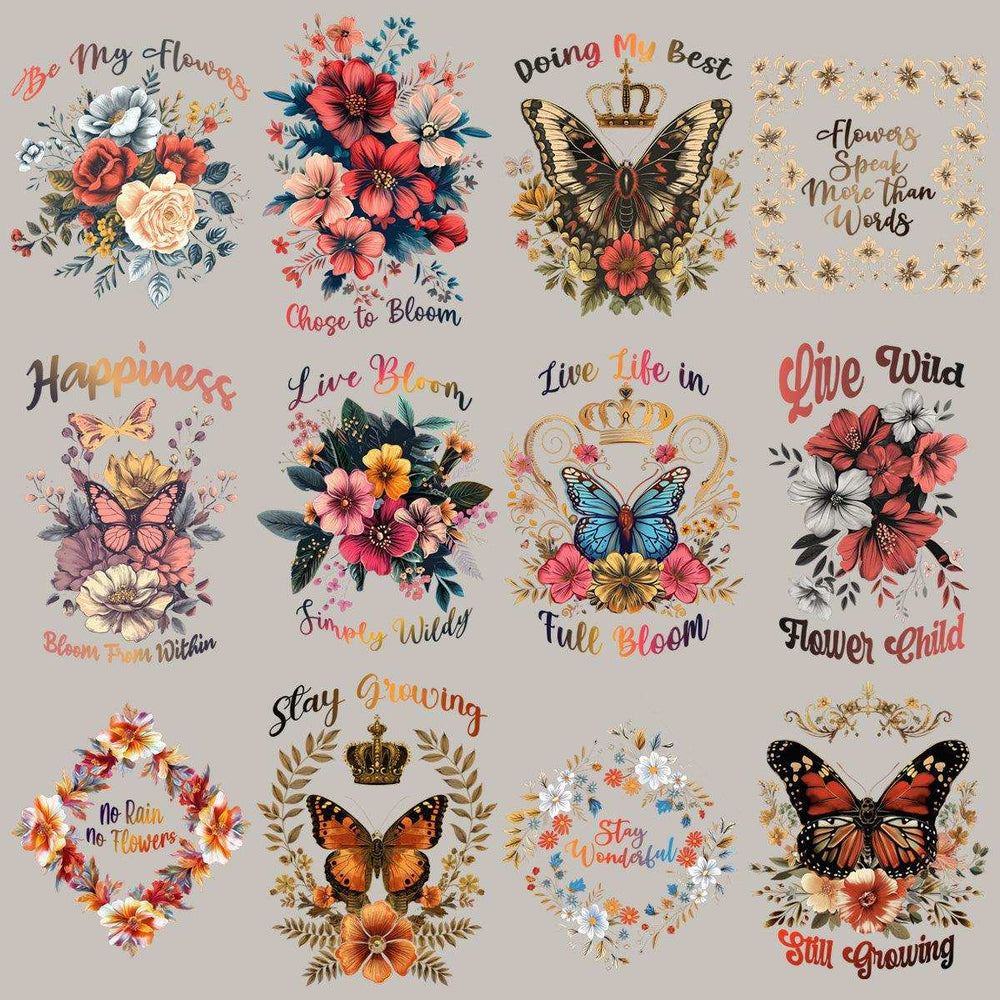 11 Flowers And Butterflies Designs Bundle PNG