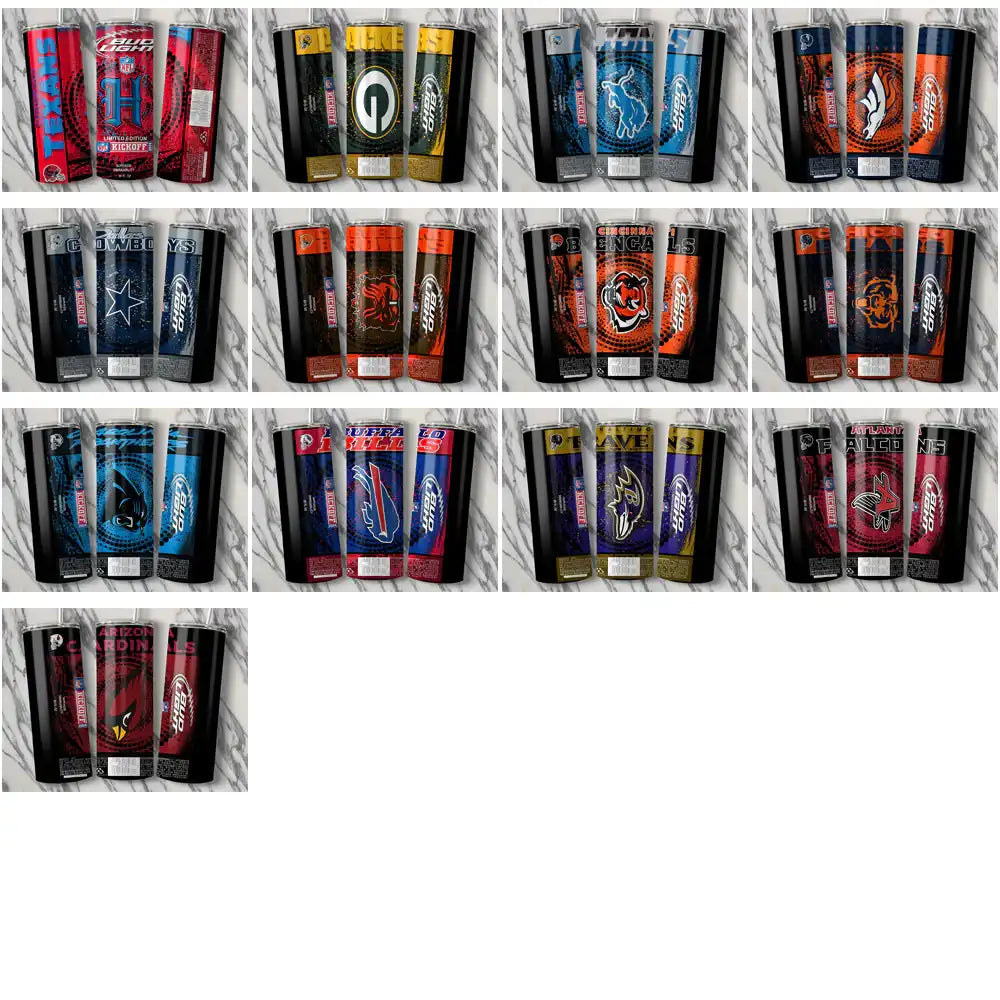33 Football Teams Bud V3 Square Tumbler Wrap Bundle JPG