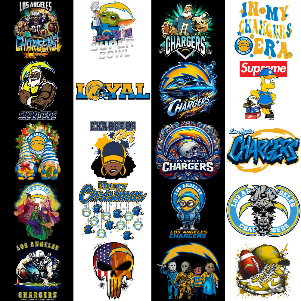 45 Los Angeles Chargers V4 Football Designs Bundle PNG