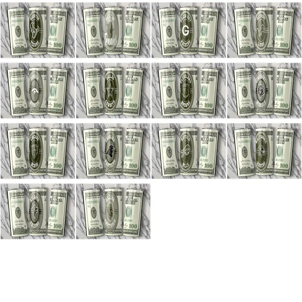 34 Football Teams 100 Dollar Bill Tumbler Wrap Bundle JPG
