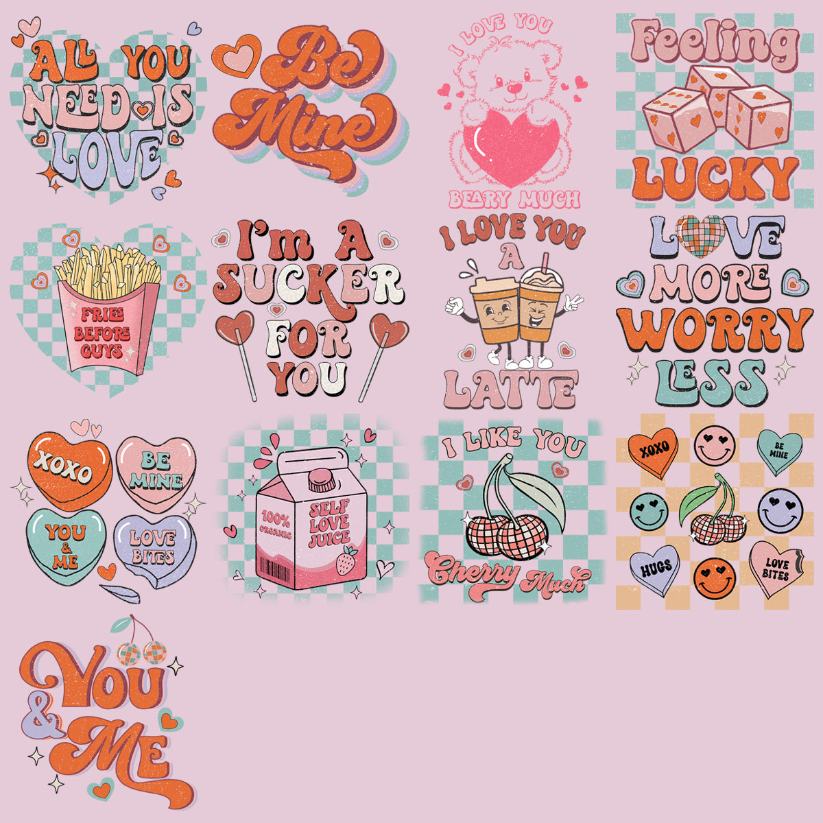 12 Retro Valentine Designs Bundle Png