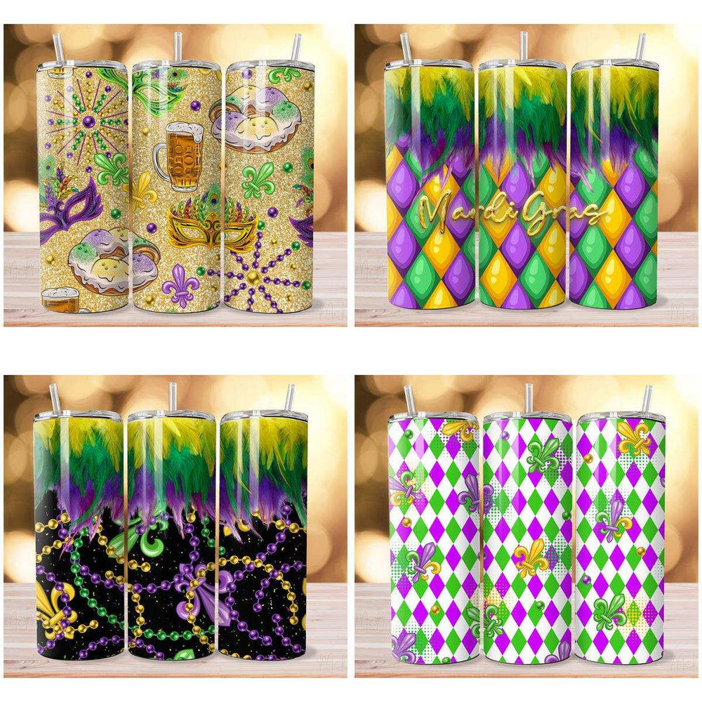 4 Colorful Mardi Gras Tumbler Wrap Designs Bundle JPG