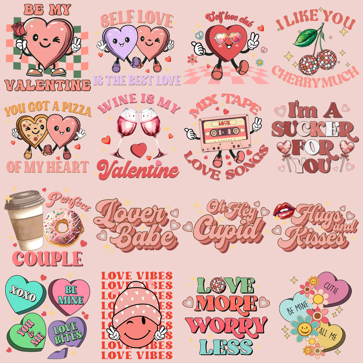 19 Retro Valentine Designs Bundle Png