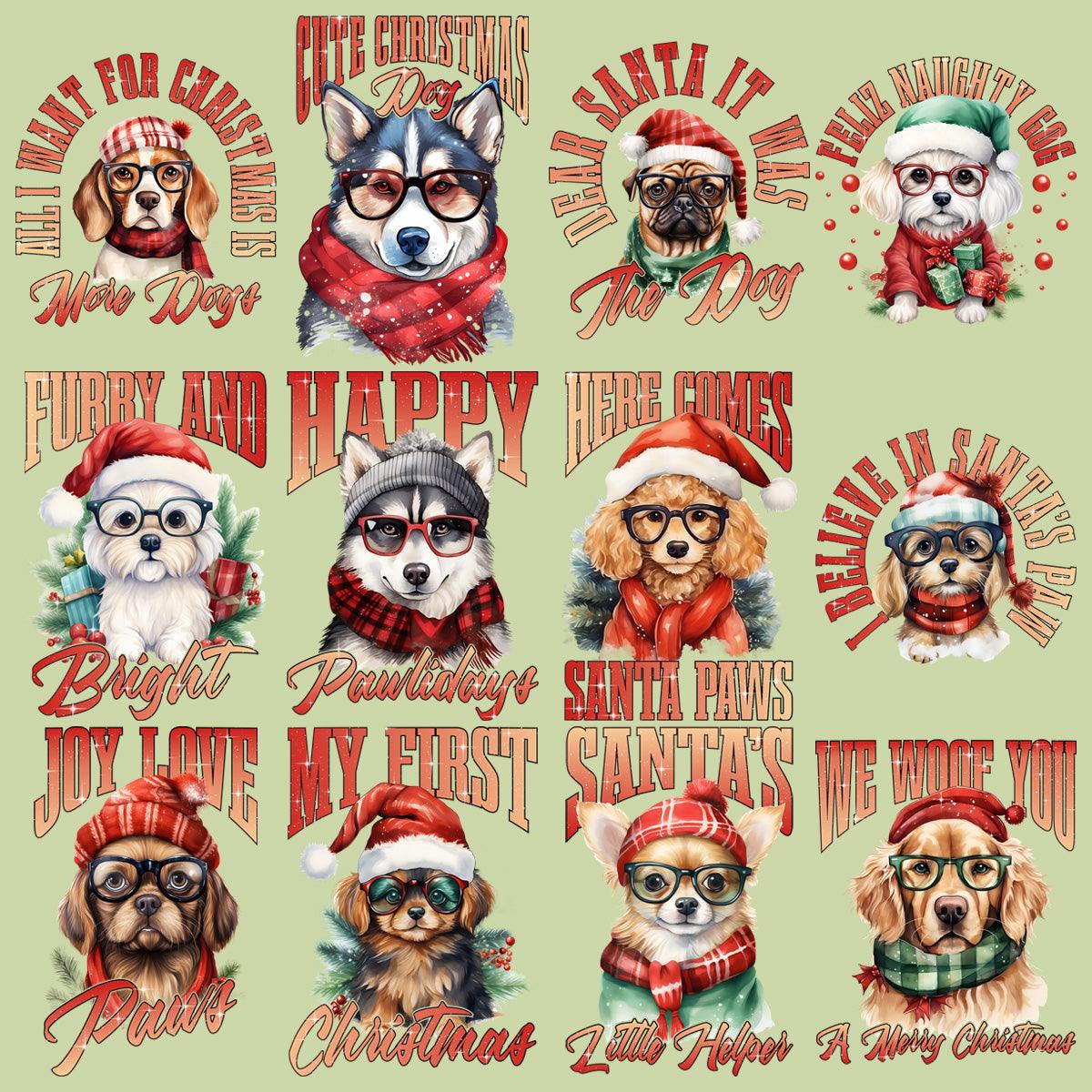 12 Funny Christmas Dog Designs Bundle PNG