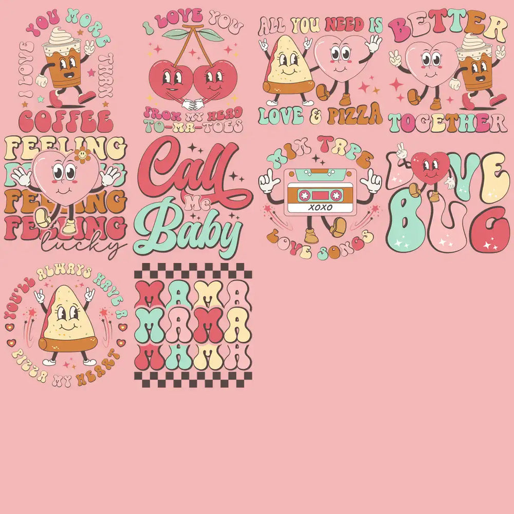 9 Retro Valentine Designs Bundle Png
