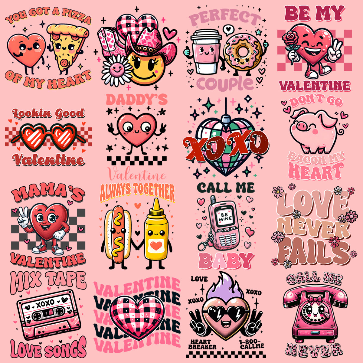 19 Retro Valentine Designs Bundle Png