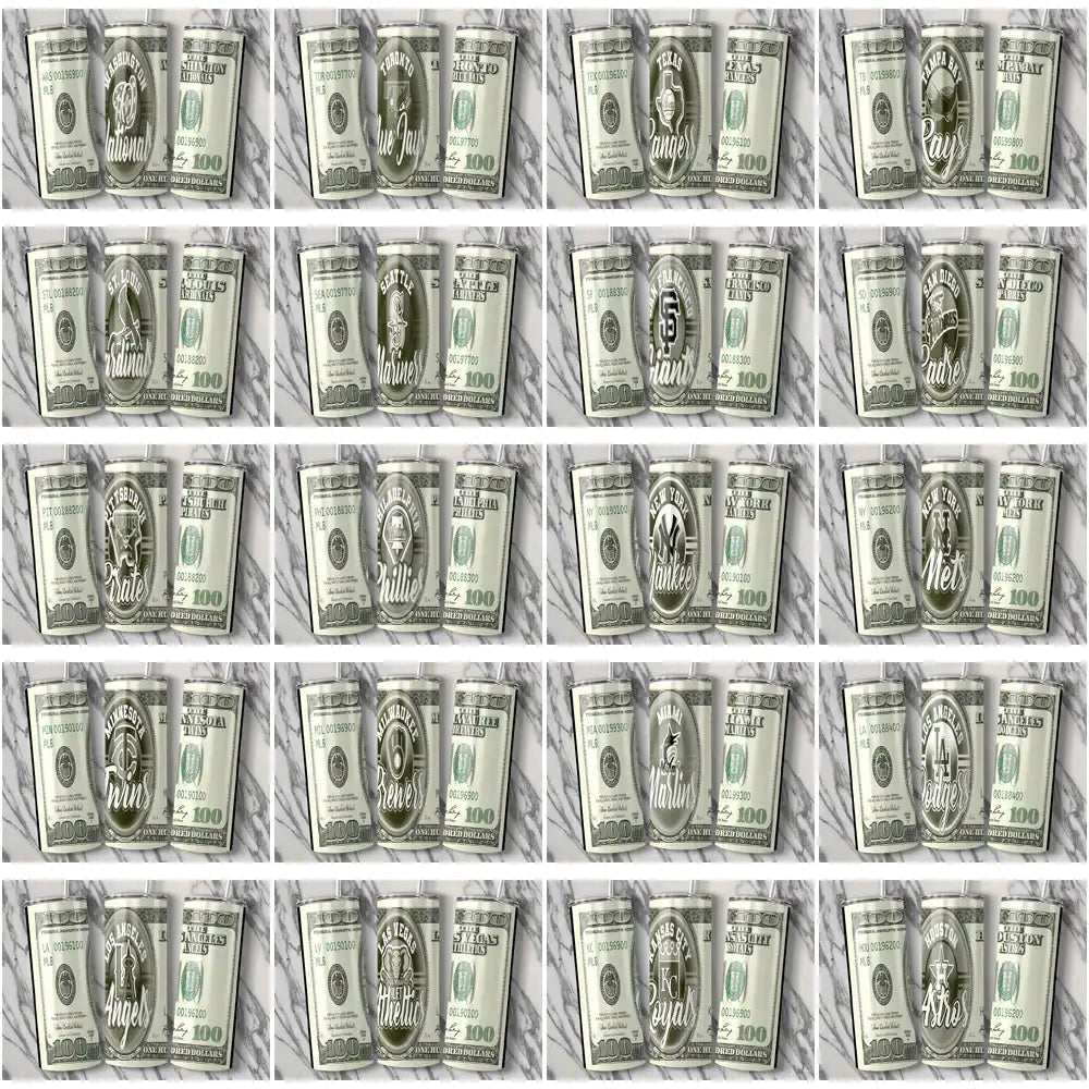 30 Baseball Teams 100 Dollar Bill Tumbler Wrap Bundle JPG